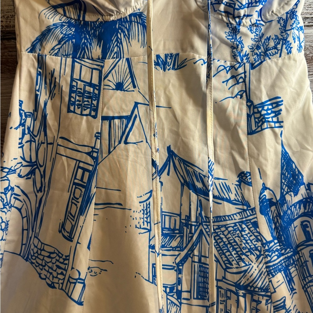 Strapless Blue and White Dress - Picture 2 of 7